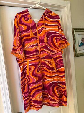 GROOVY 60's inspired New Hooded Zippered Terry Cloth Swim Cover-Up